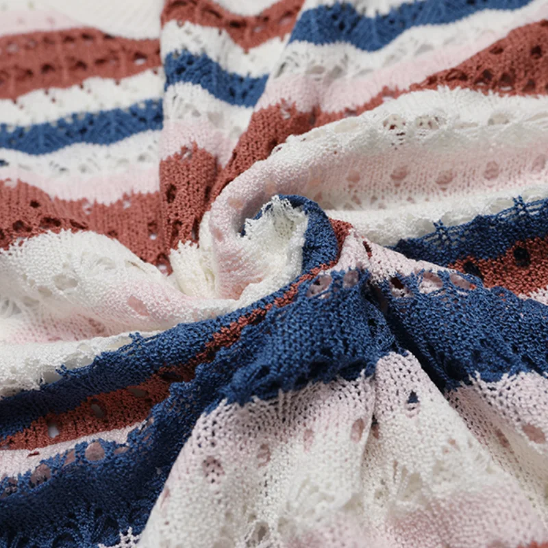 

Casual Knitted Sweater Women Hollow Out Pullover Colorful Striped Sweater Vintage Loose Women Jumper Long Sleeve Pull Femme 2021