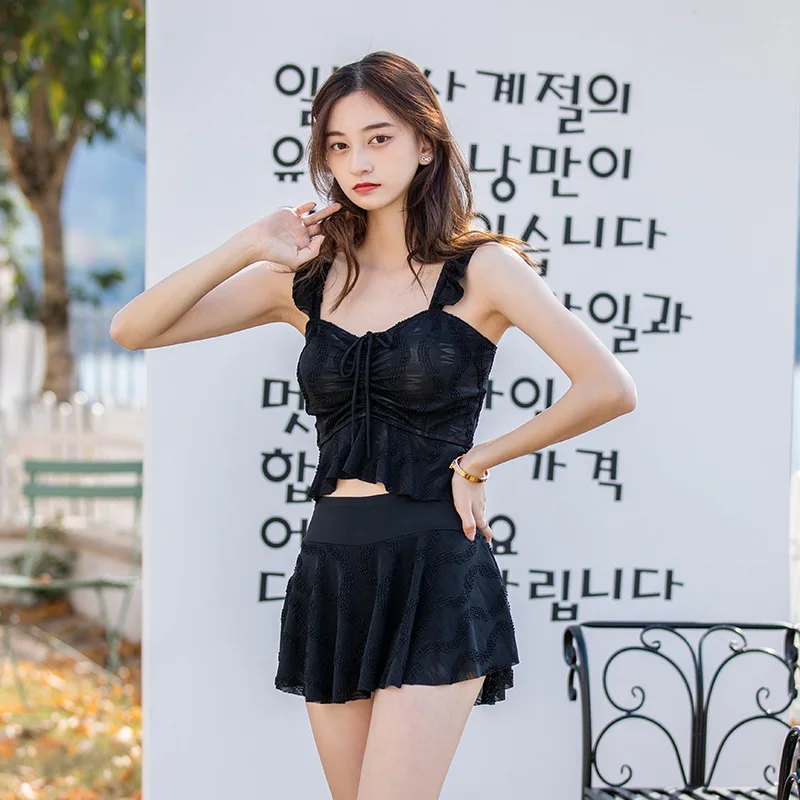 

2021 swimsuit covering belly and thin female one-piece sexy split fairy fan new ins swimsuit