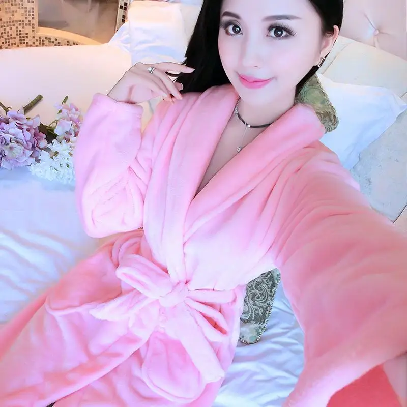 Flannel Robe9 Зимнее Фланелевое женское кимоно халат толстый коралловый флис свадебное платье GownSexy пижамы цветок интимное белье - Цвет: Flannel Robe9