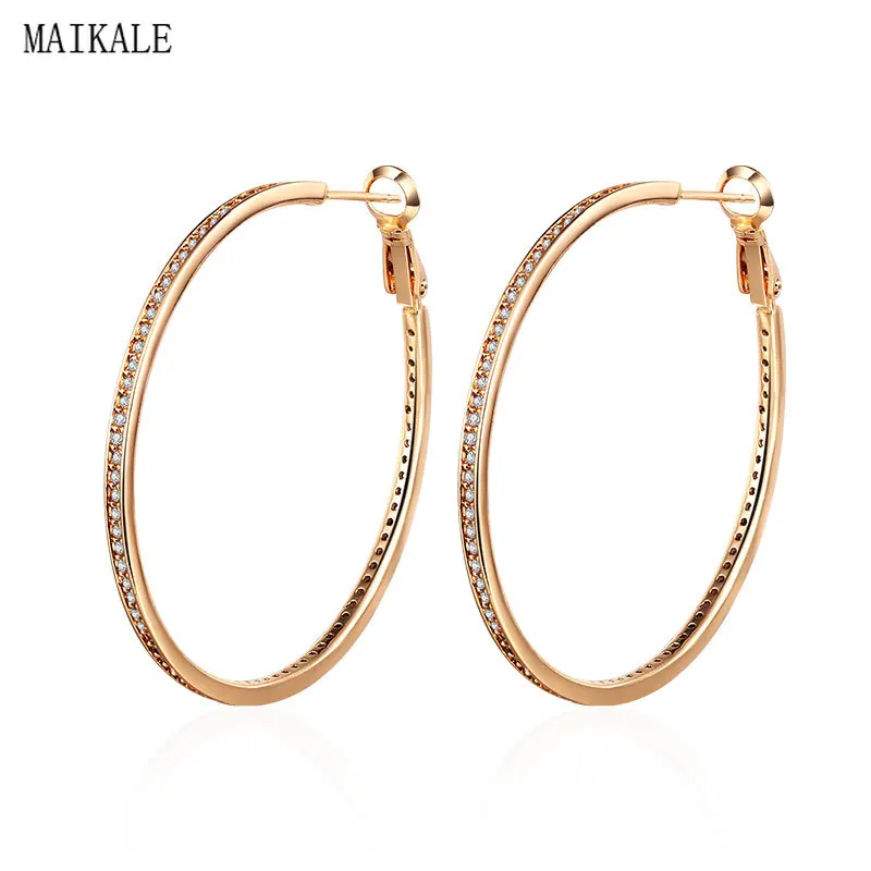 

MAIKALE Simple Zircon Hoop Earrings Big Circle Earings for Women Gold Silver Color Cubic Zirconia Fashion Jewelry Gift 3.5/4.5cm