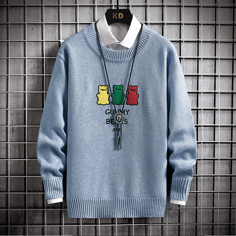 

Свитер мужской, хлопковый, в полоску, с круглым вырезом, весна-осень