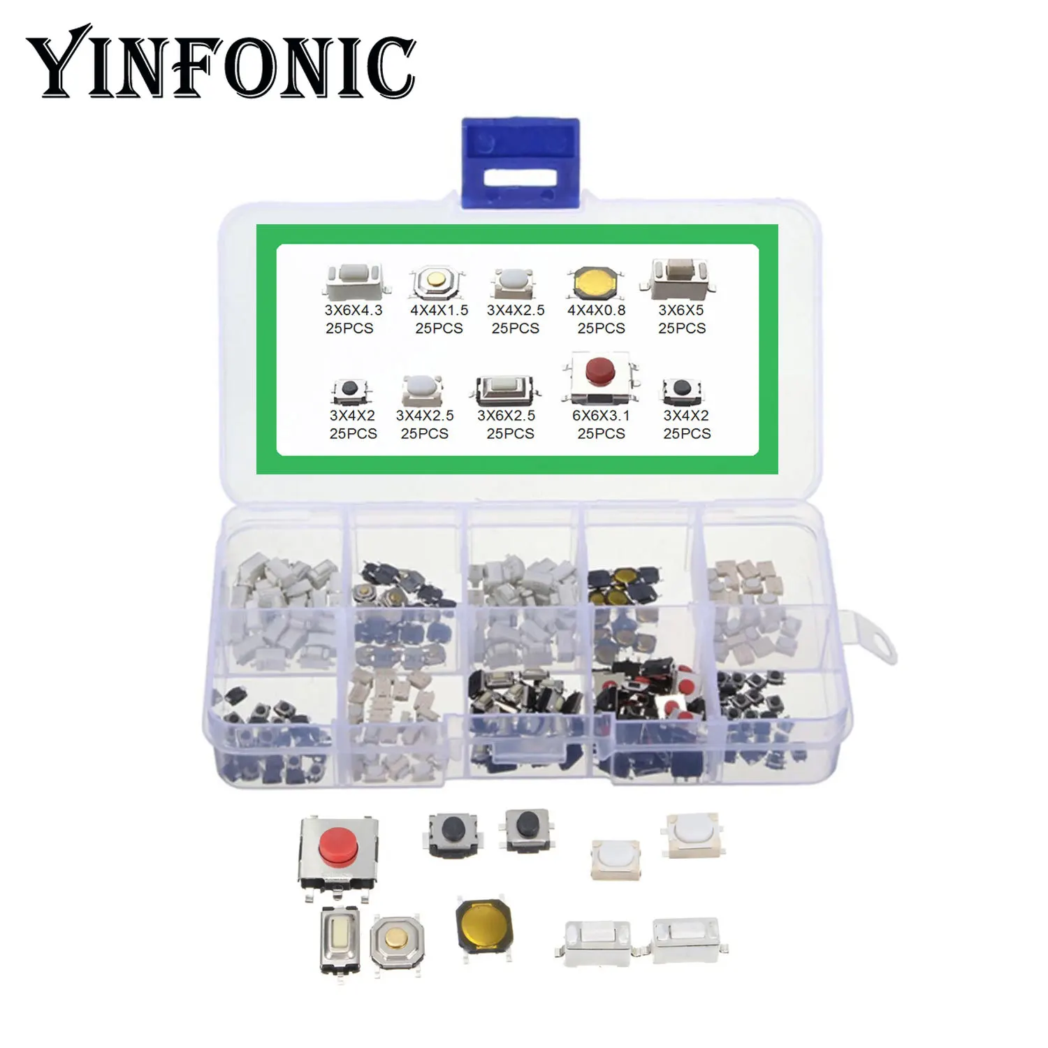 10 значений x25pcs SMD тактовый переключатель микропереключатель 2*4 3*6 4*4 6*6 комплект