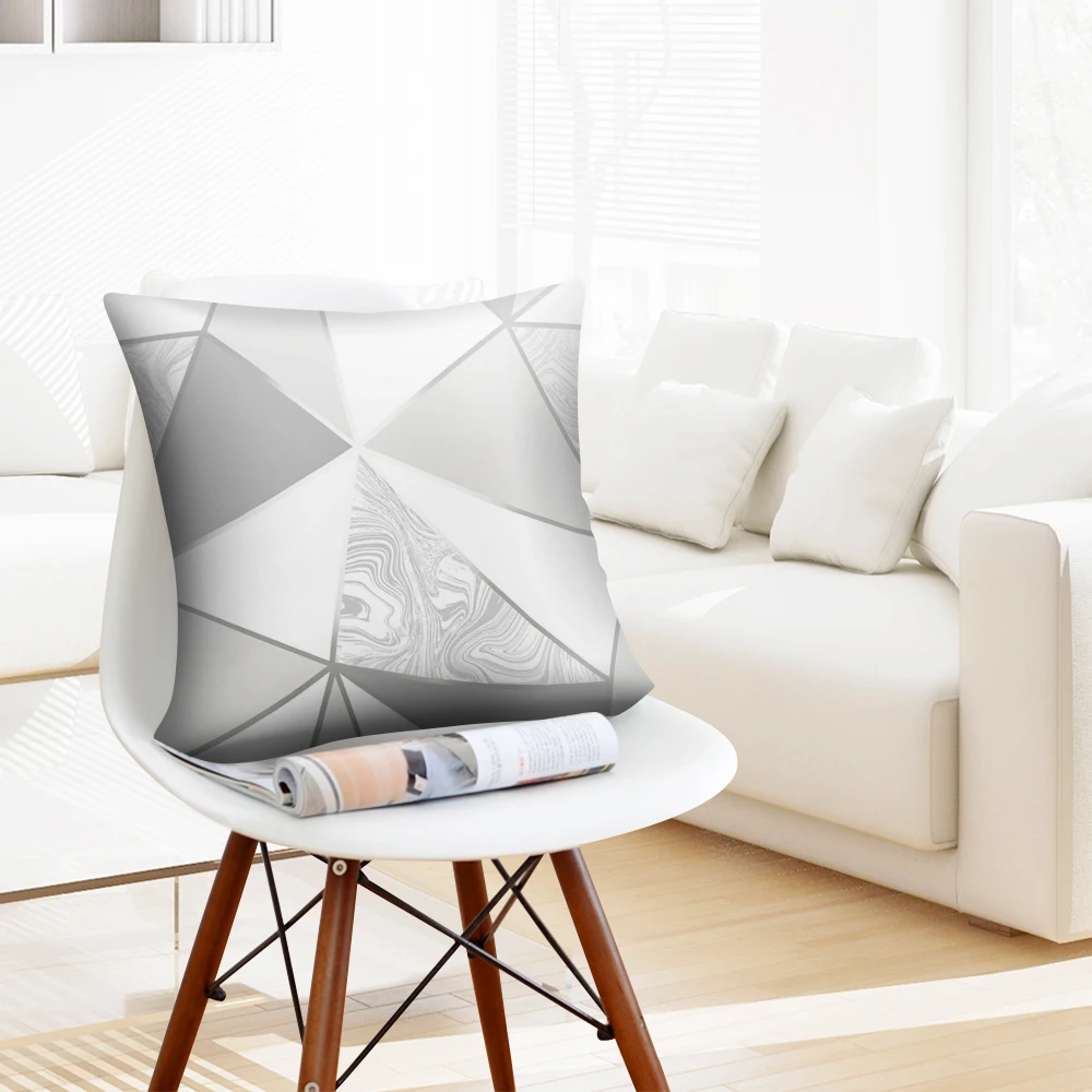 Серебристо серый полосатый геометрический наволочка из персиковой кожи Cojines