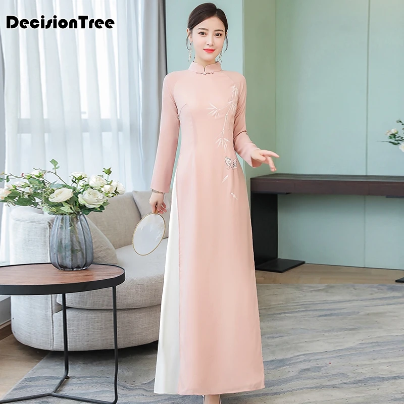 aodai cheongsam китайское платье традиционная Восточная одежда ao dai платья короткое Кружевное платье для женщин вьетнамское платье Ципао - Цвет: color1