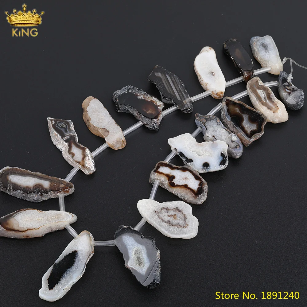 Approx 18pcs/Strand Natural Druzy Drusy Agates Slice Loose Strand,Top Drilled Freeform Slab Beads Pendant Jewelry Making