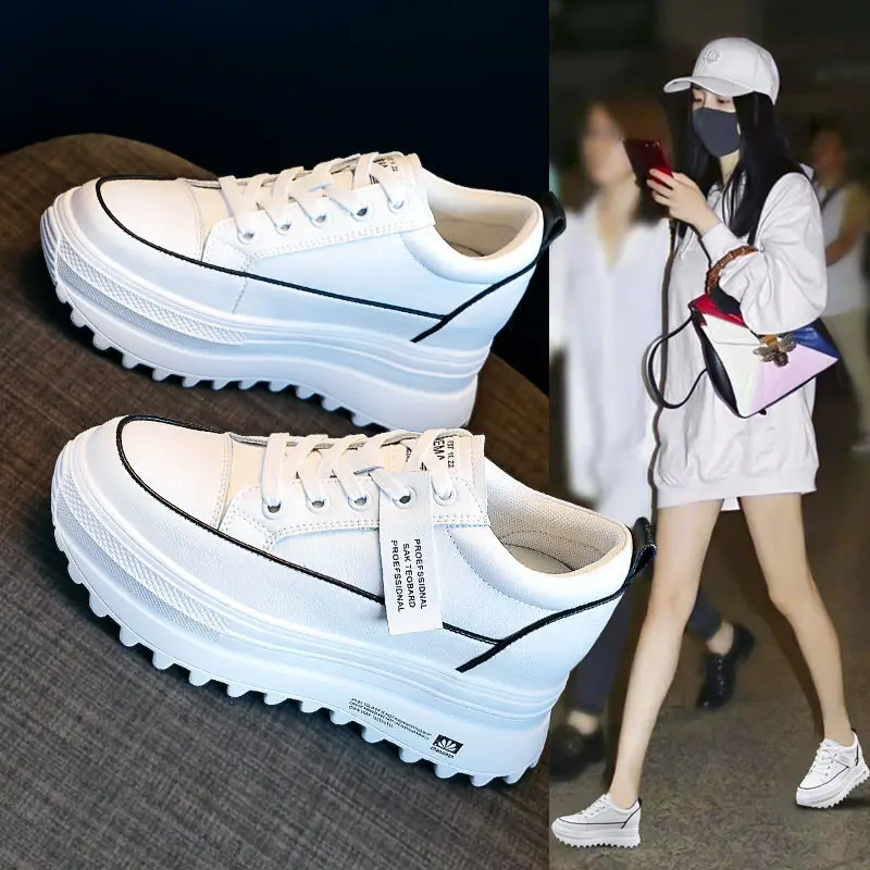 Женские кроссовки на платформе белые толстой подошве повседневные подходящие ко