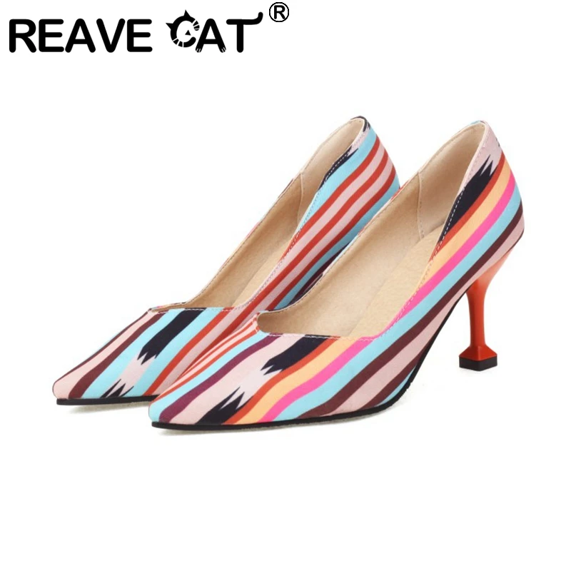 

Туфли-лодочки REAVE CAT, свадебные туфли из искусственной кожи на высоком каблуке-шпильке с острым носком, большие размеры 32-48, F1660
