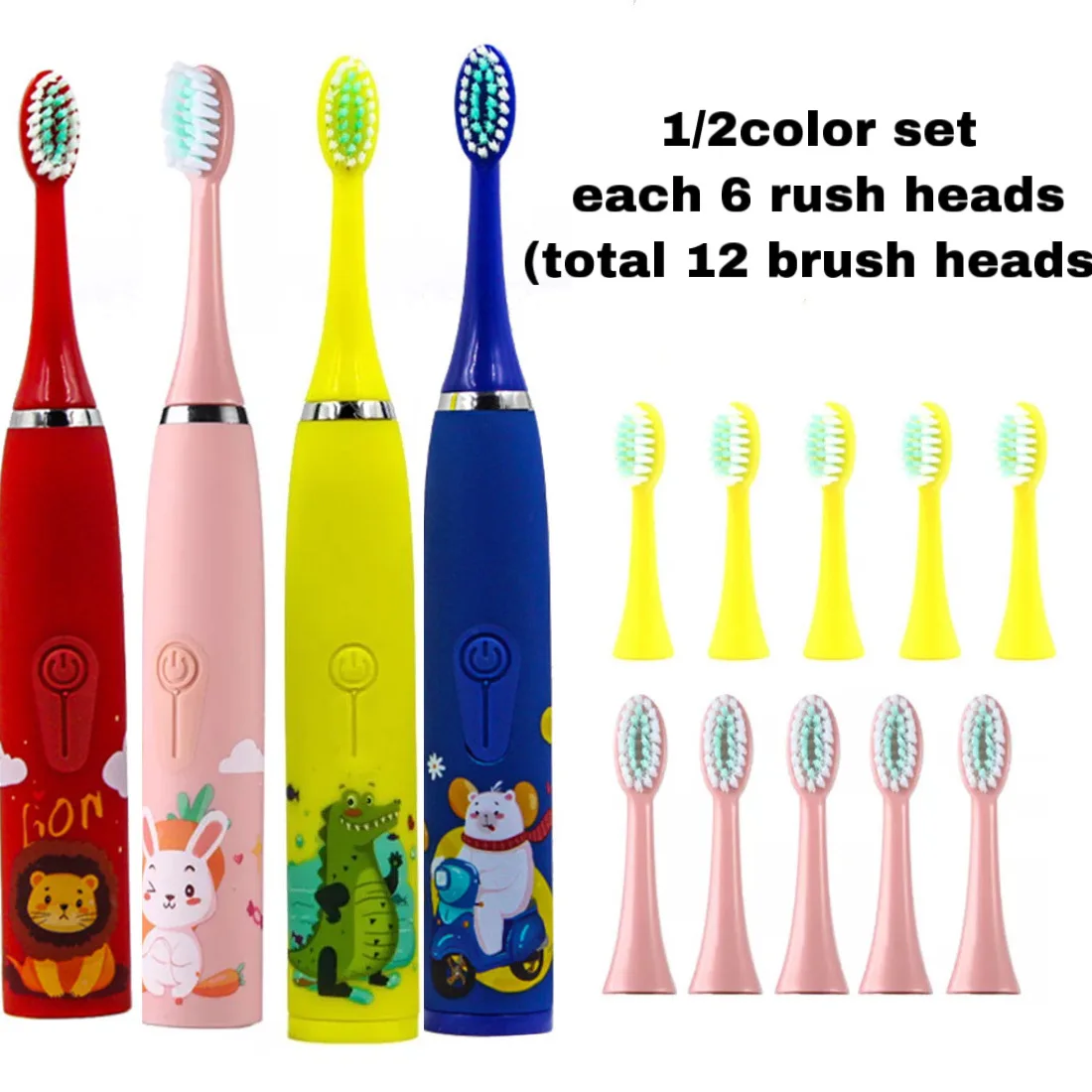 

USB Rechargeable Electric Toothbrush Kids Waterproof Sonic Toothbrush Cartoon Sonic Electric Toothbrush Replacement Brush Heads