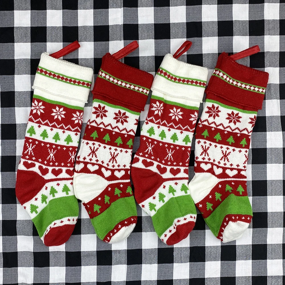 

Knitted Christmas Stockings New Year Christmas Decorations Woolen Socks Kids Gift Candy Bag Xmas Tree Hanging Pendant Cute