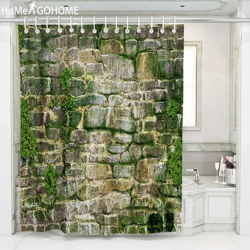 3D каменные кирпичи занавеска для душа ванной водоросли зеленая богемная ткань