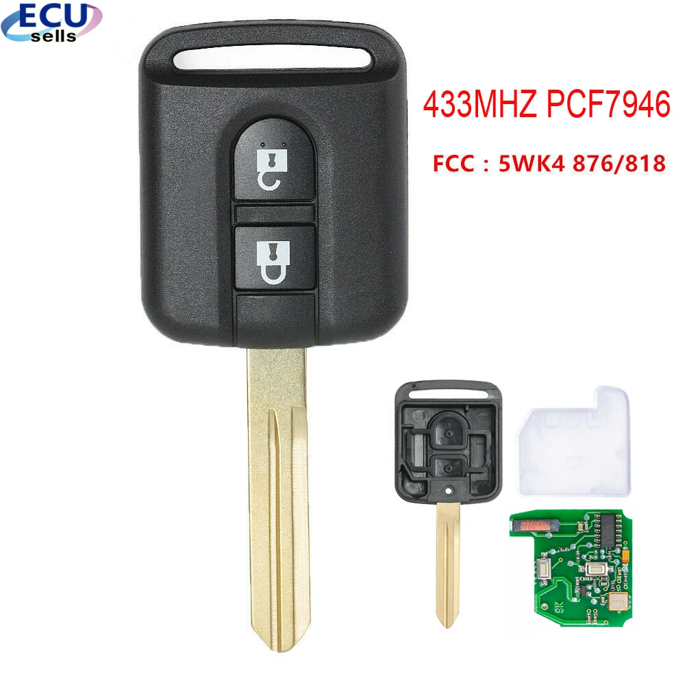 2 кнопочный флуоресцентный чип 433 МГц PCF7946 для Nissan Micra Navara Qashqai 2003-2010 идентификатор