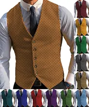Men's Suit Vest Polka Dot Decoration Wedding Groom Vest Retro Wool Warm Waistcoat (4)