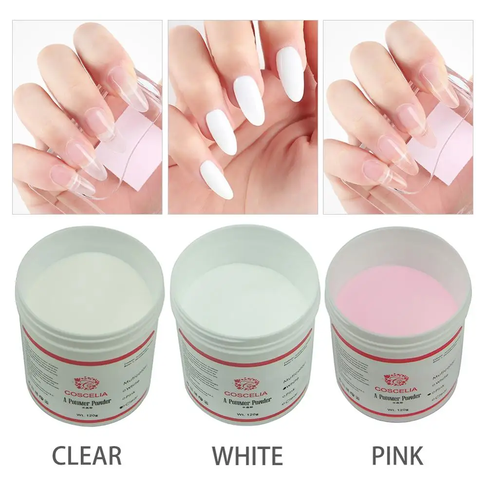 

COSCELIA 120g Acrylic Powder Set Clear/ White/Pink Powder For Nail Extension Nail Tips Builder Crystal Powder All For Manicure