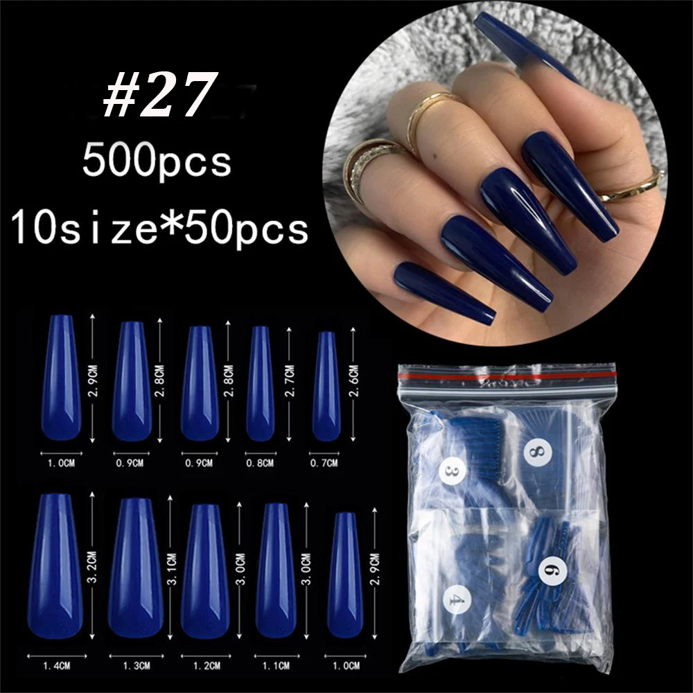 500 шт цветные накладные ногти из акрила длинные балерины форма гроба УФ Блестящий
