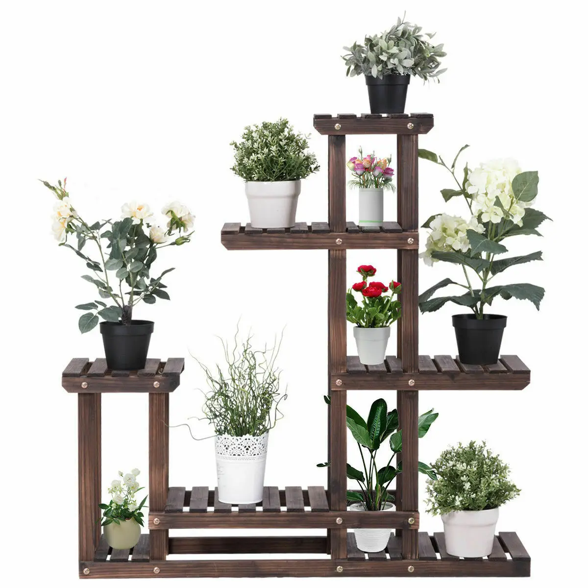 Home Garden Wooden Plant Display Rack Flowers Free Stand 6 Tier 10 Pots Shelf  GT3542