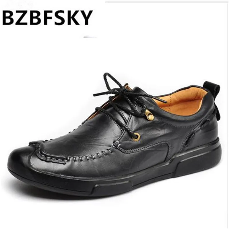 spesifikasi BZBFSKSpring Sepatu Kasual Pria Kulit Asli Baru Bertali Kulit Sapi Flat Pria Nyaman Sepatu Pria Tren Fashion Inggris Hitam