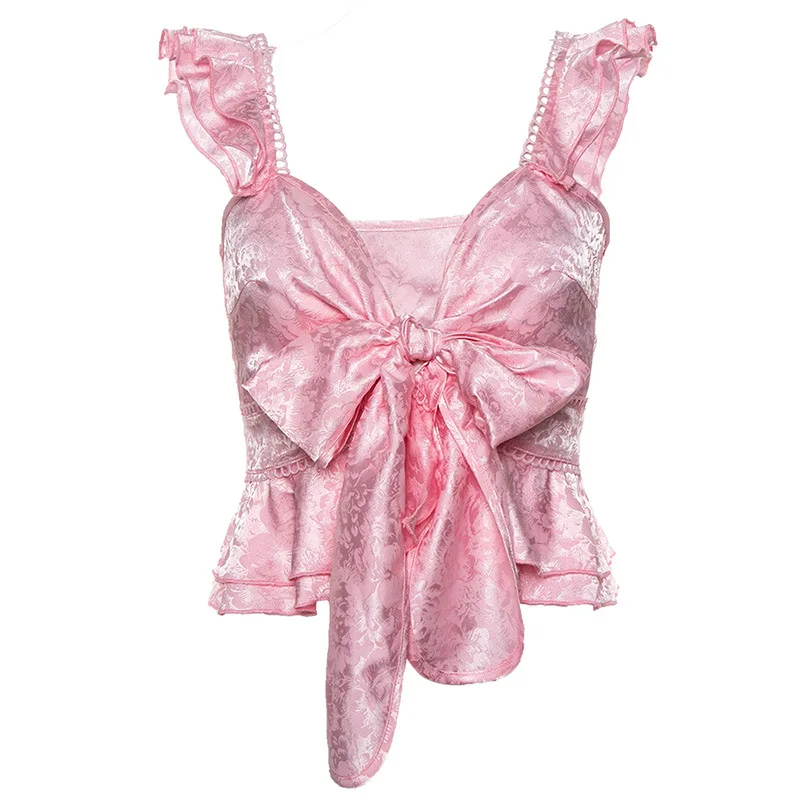 Ретро элегантные топы с v-образным вырезом Женские топики летние модные розовые