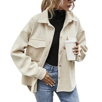 womens autumn jacket vintage winter warm shirt coat woolen thick loose pockets casual button jacket female oversize for daily