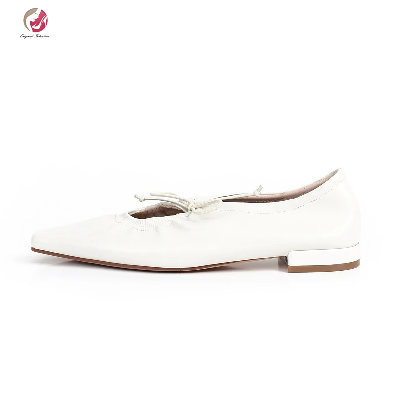 

Original Intention Stylish Black White Woman Shoes Spring Square Toe Low Square Heels Elegant Concise Genuine Leather Shoes