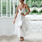 Платье женское кружевное с V-образным вырезом, элегантный пикантный пляжный длинный сарафан с вырезами, в стиле бохо вечерние одежда, длинный сарафан