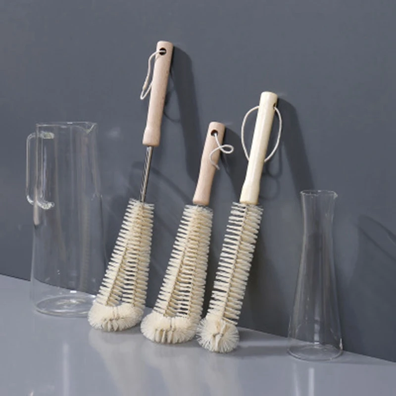 

3-Piece Set of Cup Brushes, No Dead Ends, Small Long-Handled Bristle Bottle Brushes, Kitchen Household Cleaning