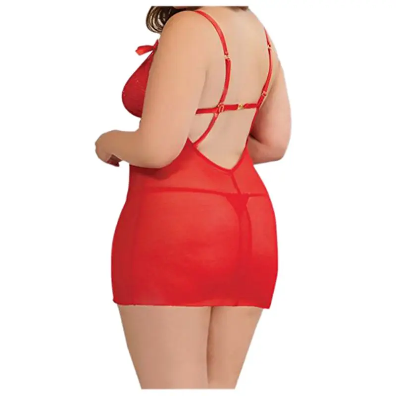 Женское сексуальное соблазнительное кружевное белье, ночная рубашка, Красный XXL