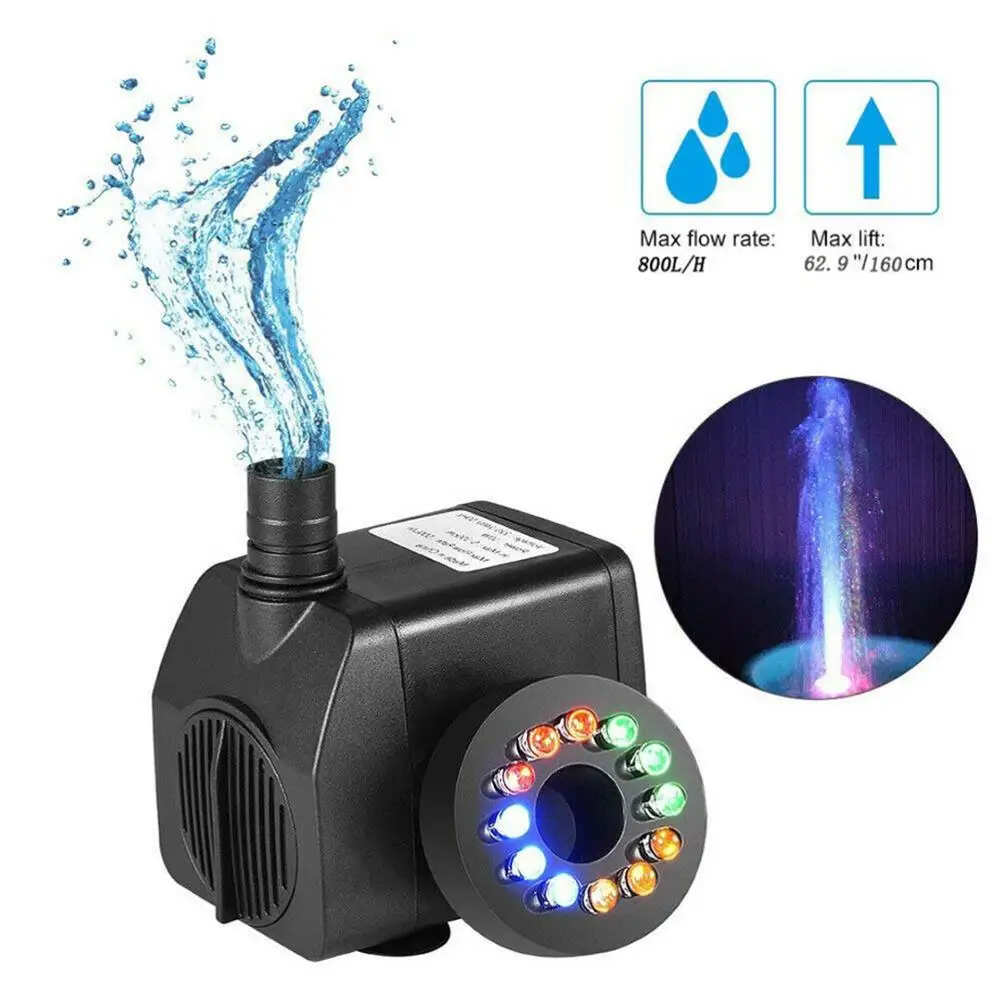 

16W LED Submersible Water Pump Fountain Pump with Light Outdoor Aquarium Pool Garden Decors Fountain Filter Fish Pond Water Pump