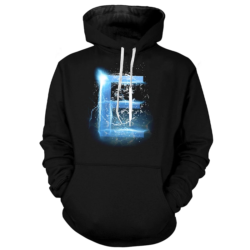 

Cloudstyle Men's Funny Hoodies Cool Water 3D Printed 26 Letters Black Hooded Pullovers Hoodies Streetwear Male Hoodie For Spring