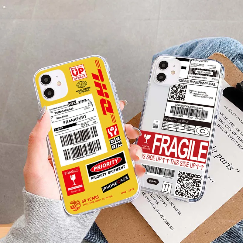 DHL экспресс этикетка чехол для телефона iphone 11 12 Pro XS Max X XR SE2020 модные мягкие