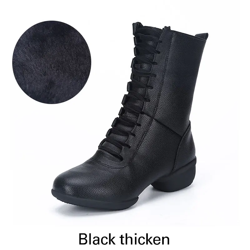 Black thicken Новинка; аутентичная современная танцевальная обувь; женская обувь с мягкой подошвой; сезон осень-зима; женская обувь для танцев на квадратном каблуке; дышащие танцевальные сапоги в морском стиле - Цвет: Black thicken