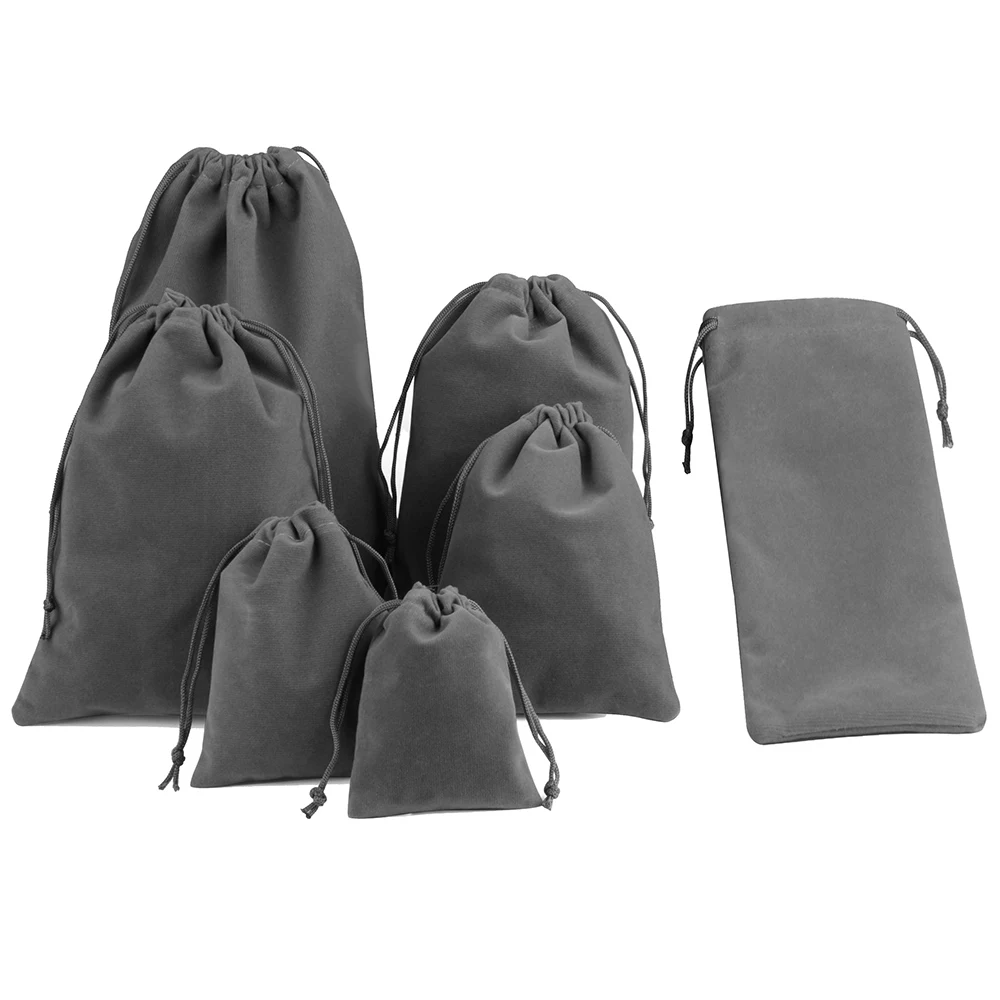 

10Pcs/lot Gray Velvet Bag Jewelry Packing Drawstring Pouches Gift Bags For Wedding Party Can Customized