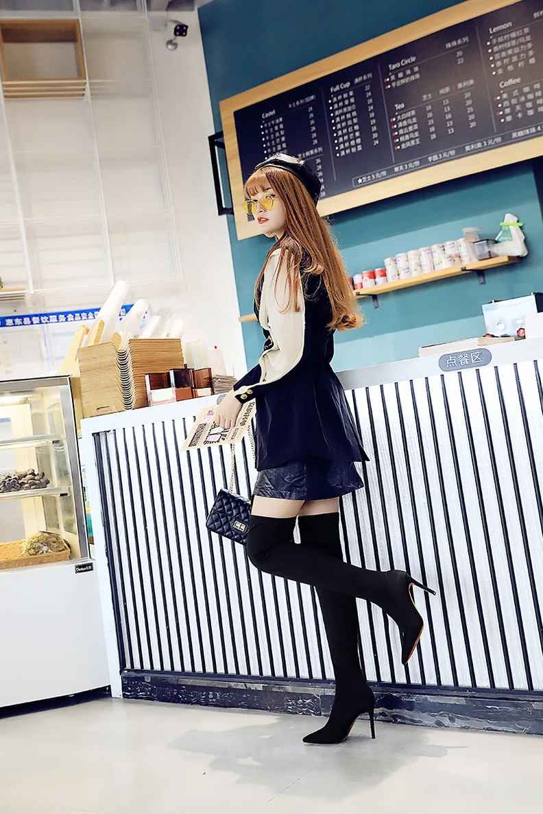 Высокие Сапоги выше колена Зимние Женская пикантная обувь до бедра из эластичной