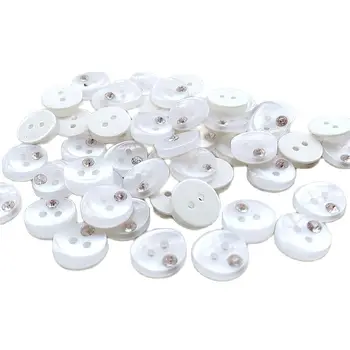 HL 30pcs 2 Holes Flatback White  Resin Buttons With Rhinestone  Buttons  DIY Apparel Sewing Accessories 1