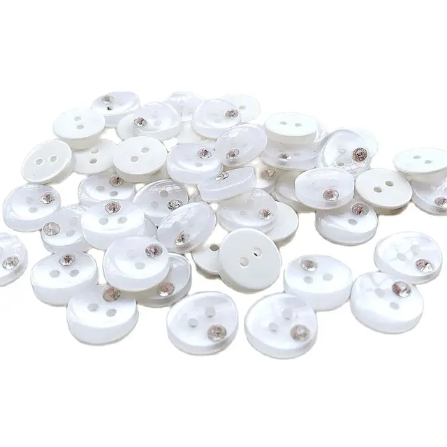 HL 30pcs 2 Holes Flatback White  Resin Buttons With Rhinestone  Buttons  DIY Apparel Sewing Accessories 1