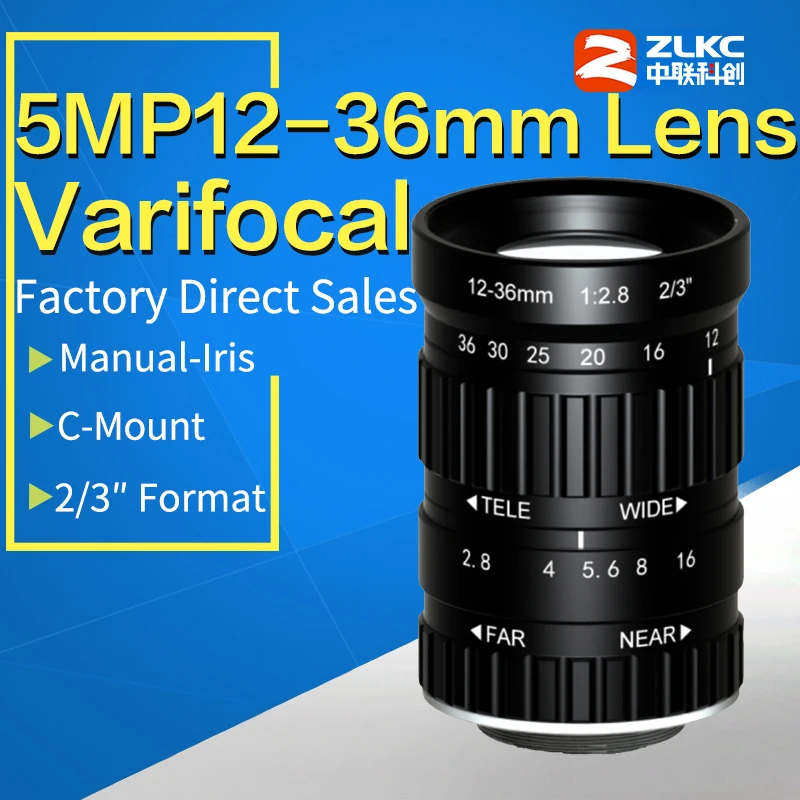 5.0Megapixel 12-36mm HD CCTV lens manual Iris Varifocal C mount for ip cameras Low distortion FA 2/3" Format | Безопасность и