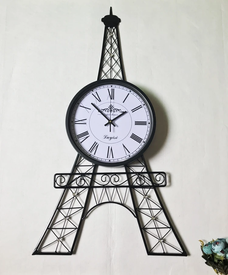 Большие настенные часы в скандинавском стиле с металлической башней для