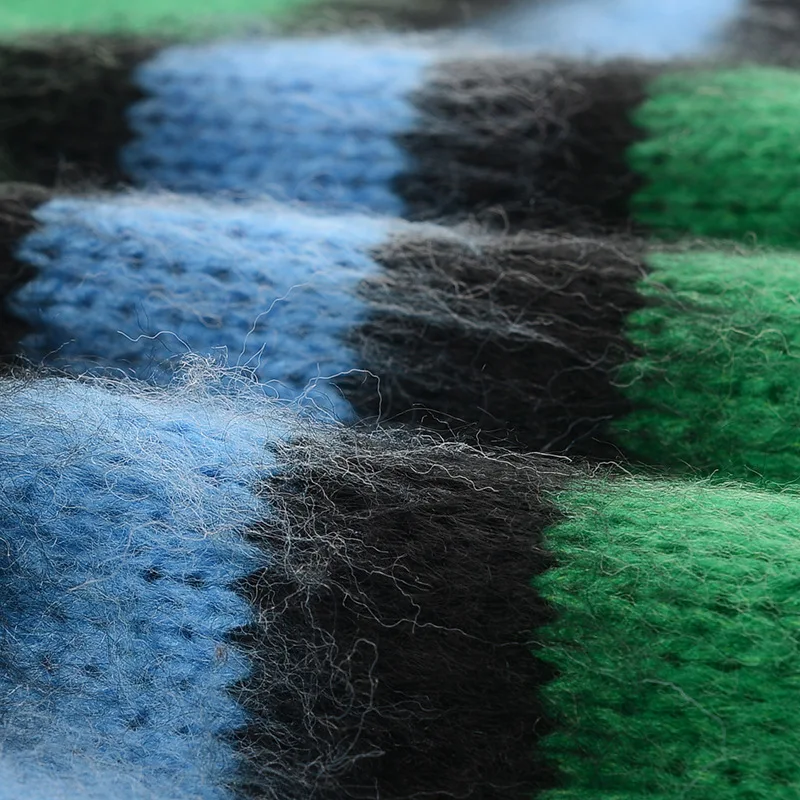 

mohair sweater women pullovers fashion green stripes turn down collar Korean style jumper knit tops long sleeve casual jersey