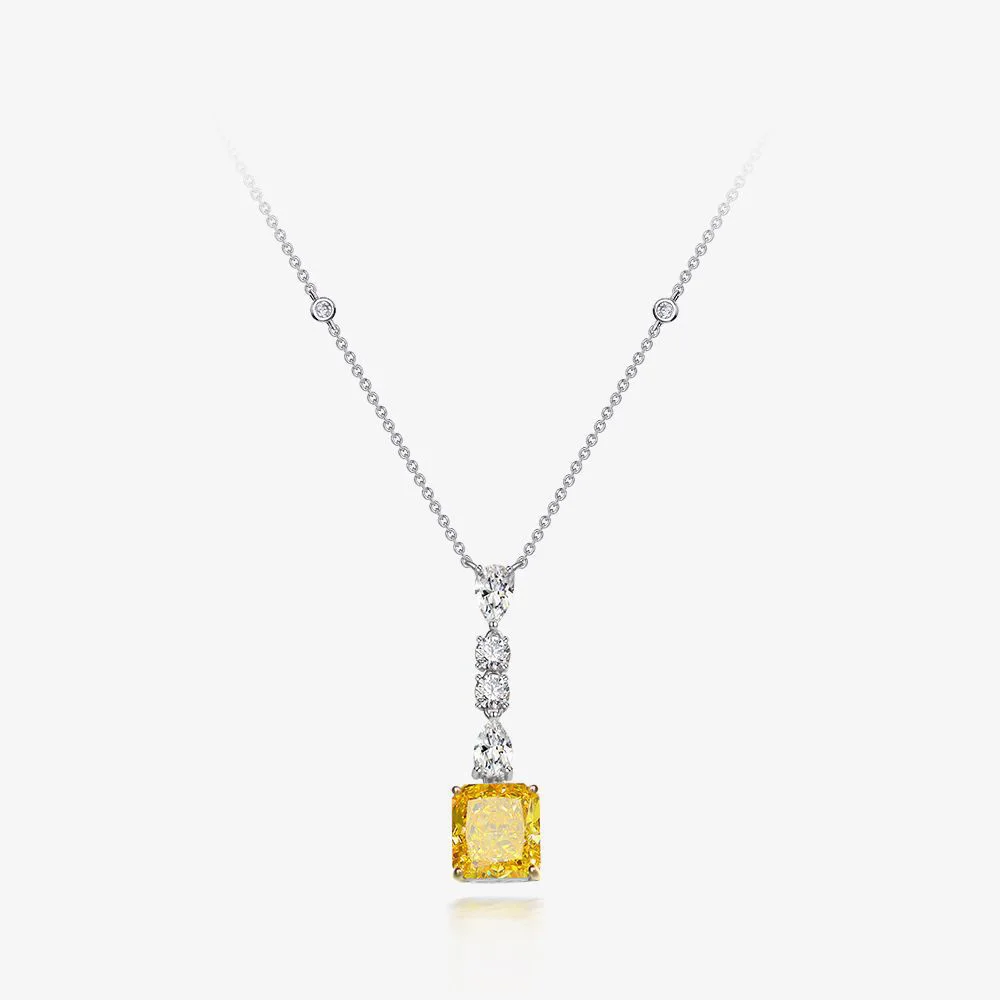 

Real 925 Silver Simulated Citrine Chanderlier Pendant 5A Zircon Gemstone Long Chain Drop Necklaces S2R1S2P0650