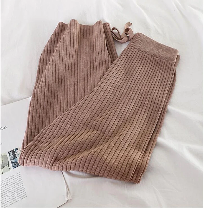 Трикотажные широкие брюки новинка 2019 Теплые универсальные модные осенне-зимние