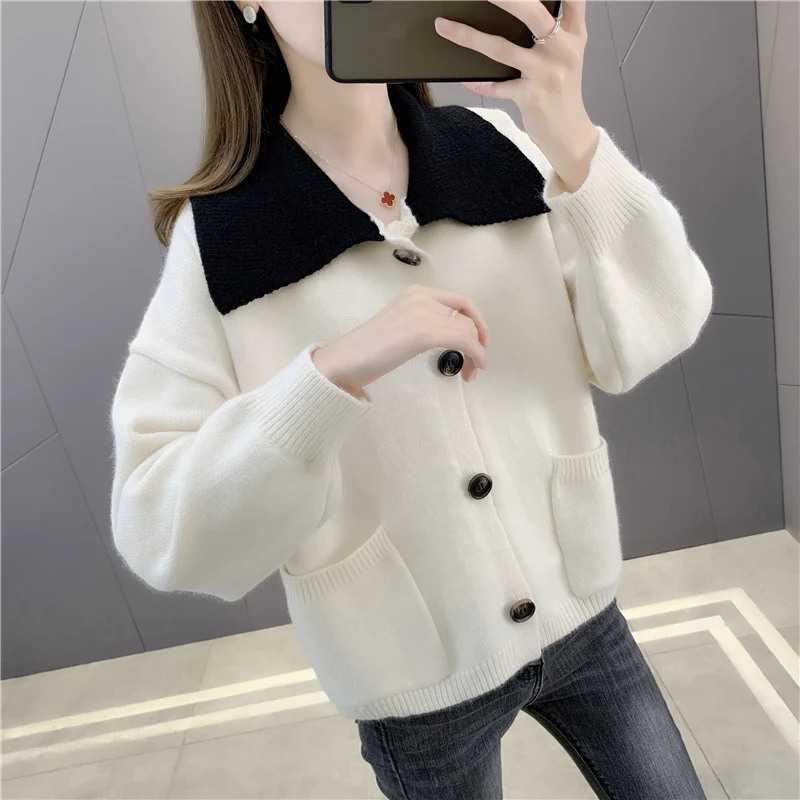 Короткий вязаный кардиган с воротником холл ряд 10 № 2 ниже] подходящий к цвету