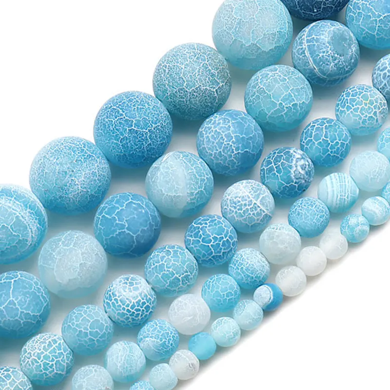 Круглые бусины небесно голубого агата с трещинами из натурального камня для