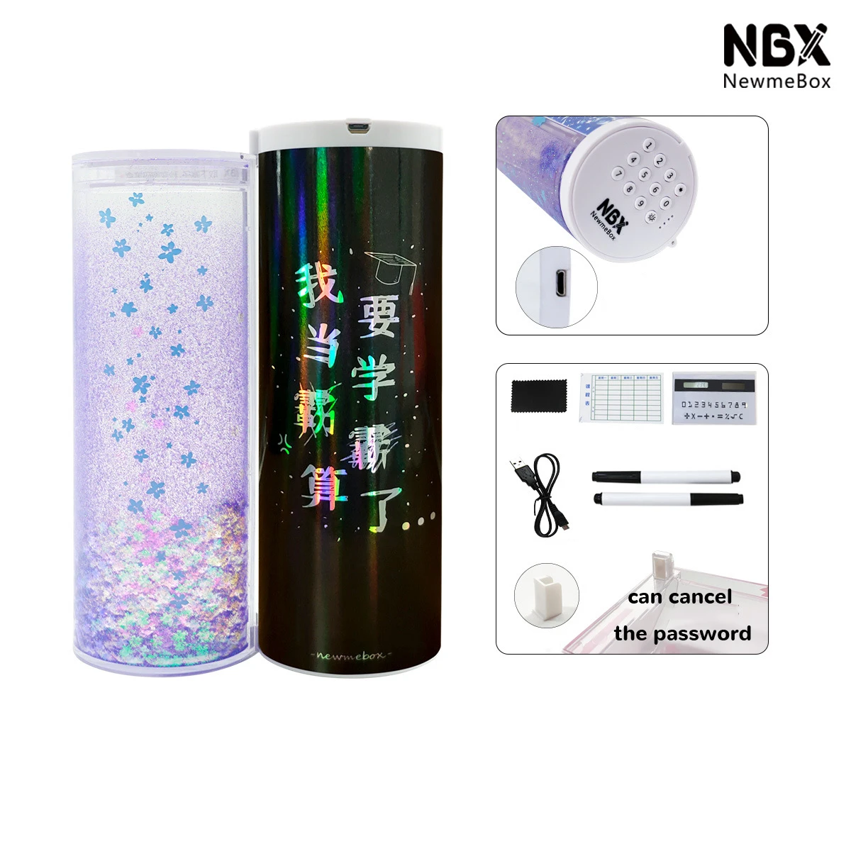 

Cute Pencil Case Kawaii Translucent Quicksand Solar Calculator Pencil Box Estojo Escolar School Supplies Password Escolar