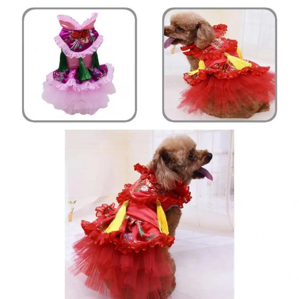 

Universal Lovely Pet Puppy Kitten Tulle Tang Dress Fine Workmanship Dog Dress Chinese Style Outfit Teddy Bear Dog Coat for Party