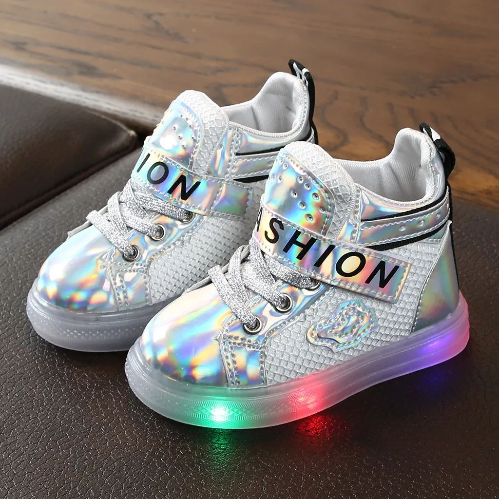 Детская обувь с подсветкой для маленьких девочек Светящиеся спортивные