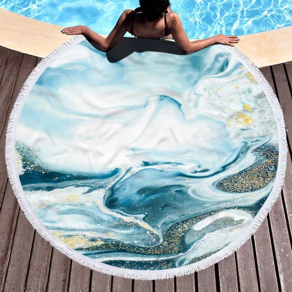 Золотое круглое большое мягкое пляжное полотенце 150 см для взрослых настенное