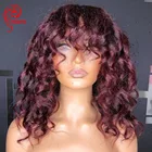 Бордовый вьющийся парик Hesperis с челкой, бразильский парик из человеческих волос без повреждений, машинка для париков, верхняя часть кожи головы 99 J, вьющийся для чернокожих женщин
