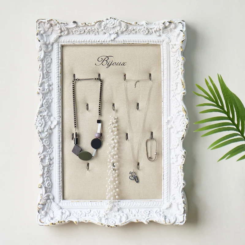 

wall retro white photo framed necklace display