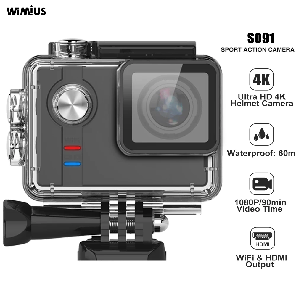 Wimius 4K Wi Fi экшн видеокамера HD водонепроницаемая 12MP Экшн Спортивная SO91 камера action