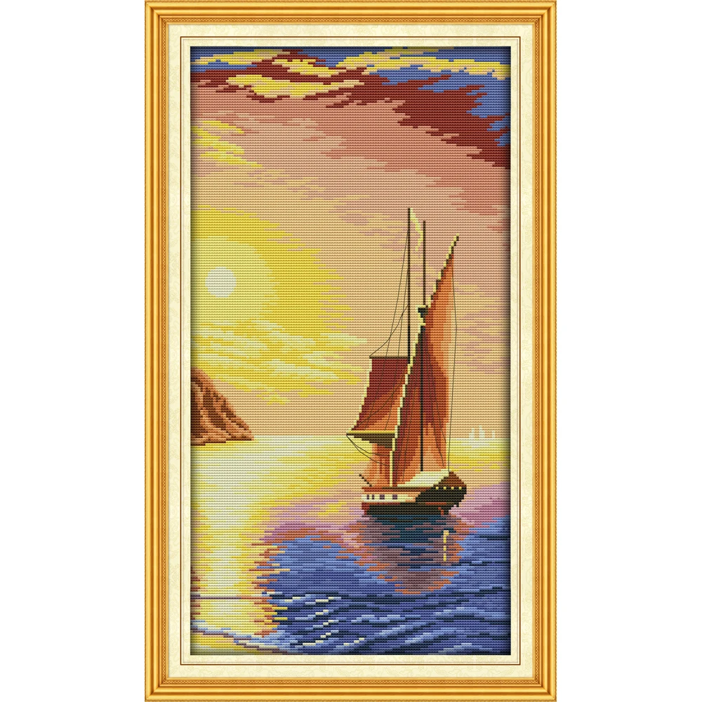 

Everlasting Love The Sailboat In Sunset Chinese Cross Stitch Kits Ecological Cotton 11CT DIY Christmas Decorations For Home Gift