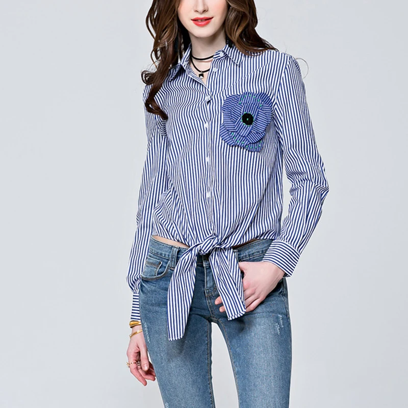 

SISPELL Print Strap Hit Color Blouse Shirt For Female Lapel Collar Long Sleeve Loose Fashion Women's Casual Shirt Fashion Tide